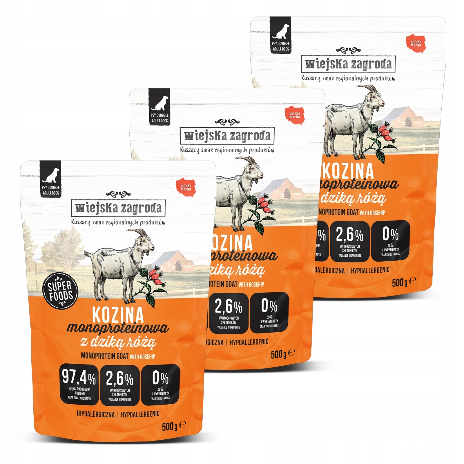 Wiejska Zagroda Kozina Monoproteinová krmivo pro psa sáček 3x500g