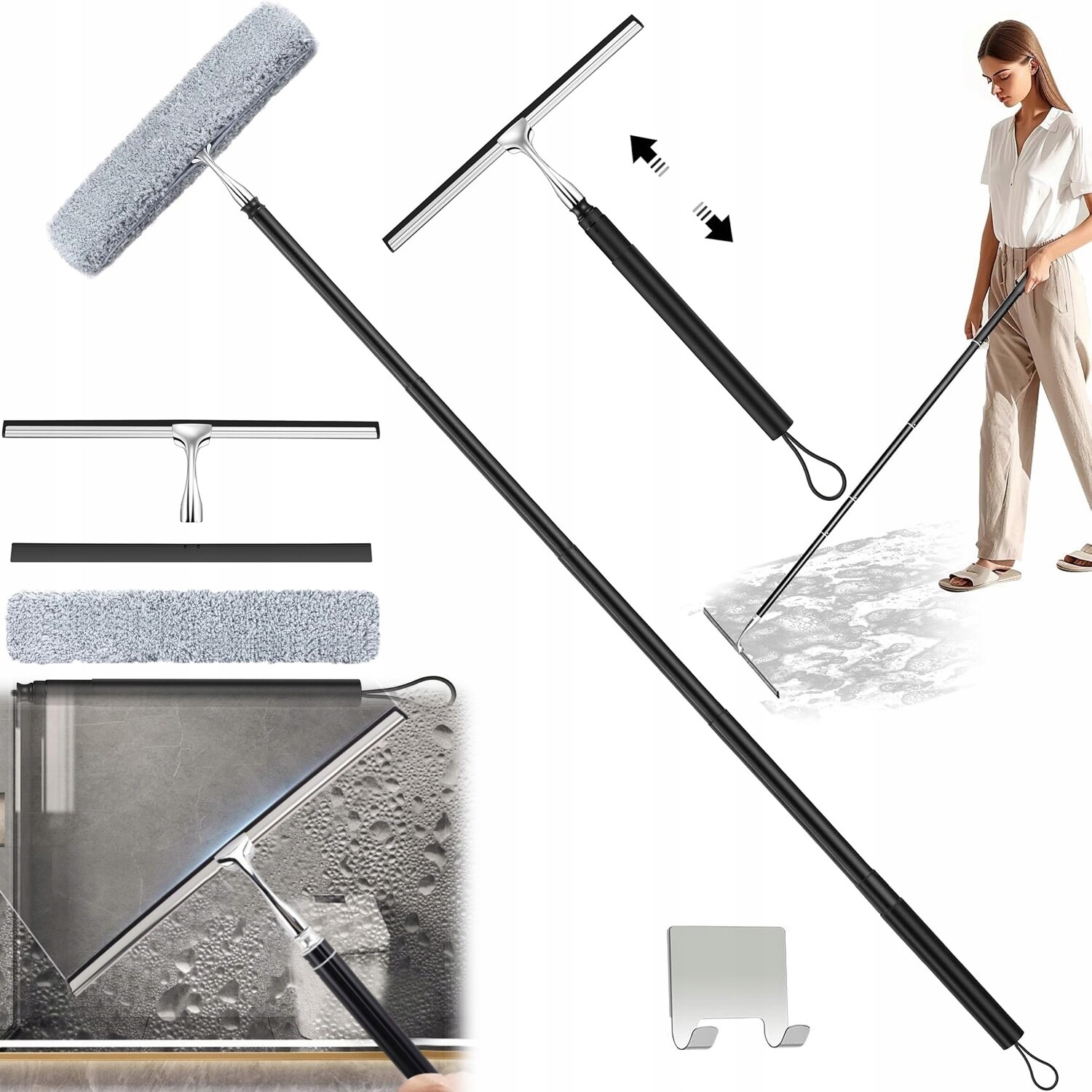 Teleskopická sada na čištění skla do kuchyně, kanceláře a koupelny bez šmouh