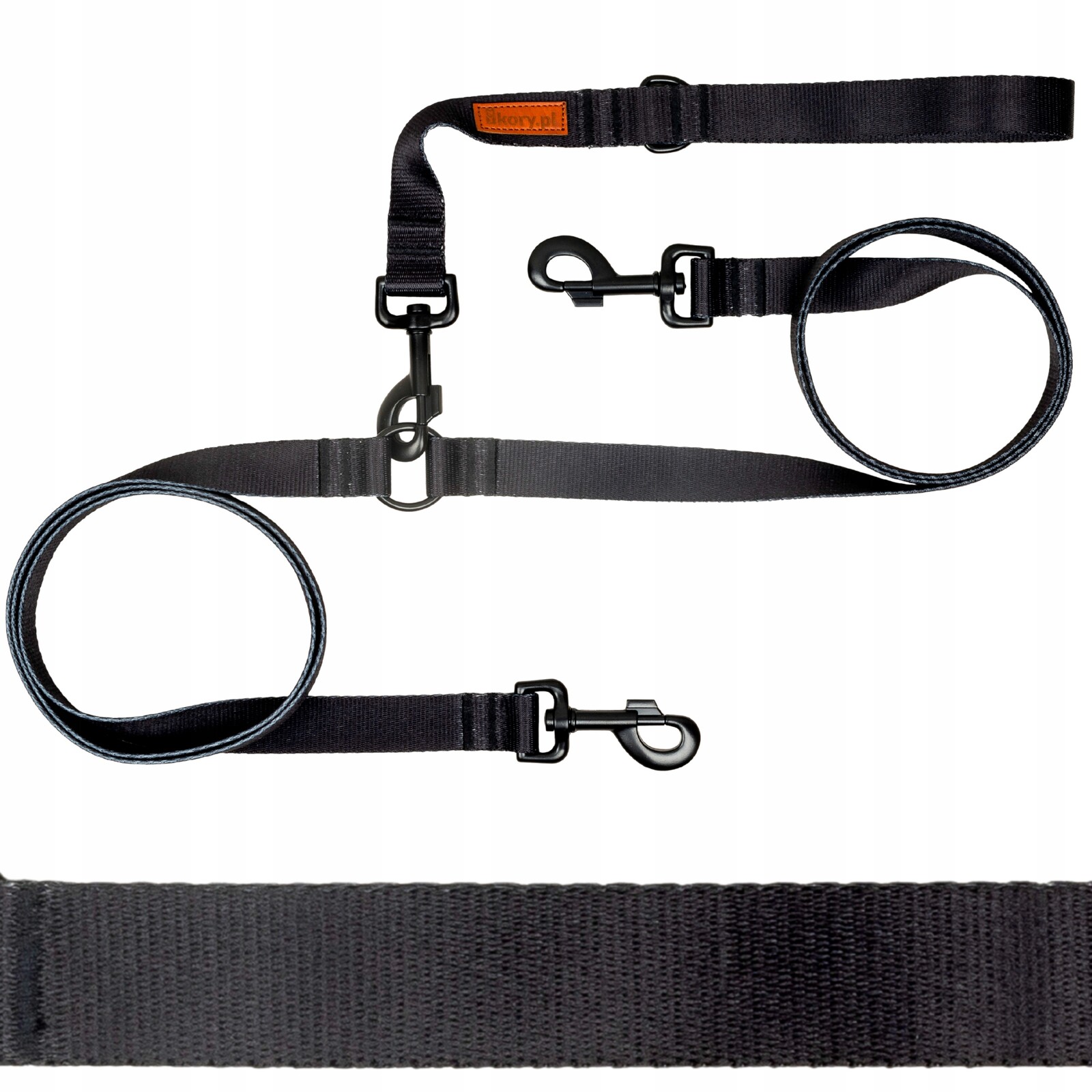 Dvě Vodítka rozdělovač Pejsci Psů 1,78 m Páska 2 cm Ukory Černá