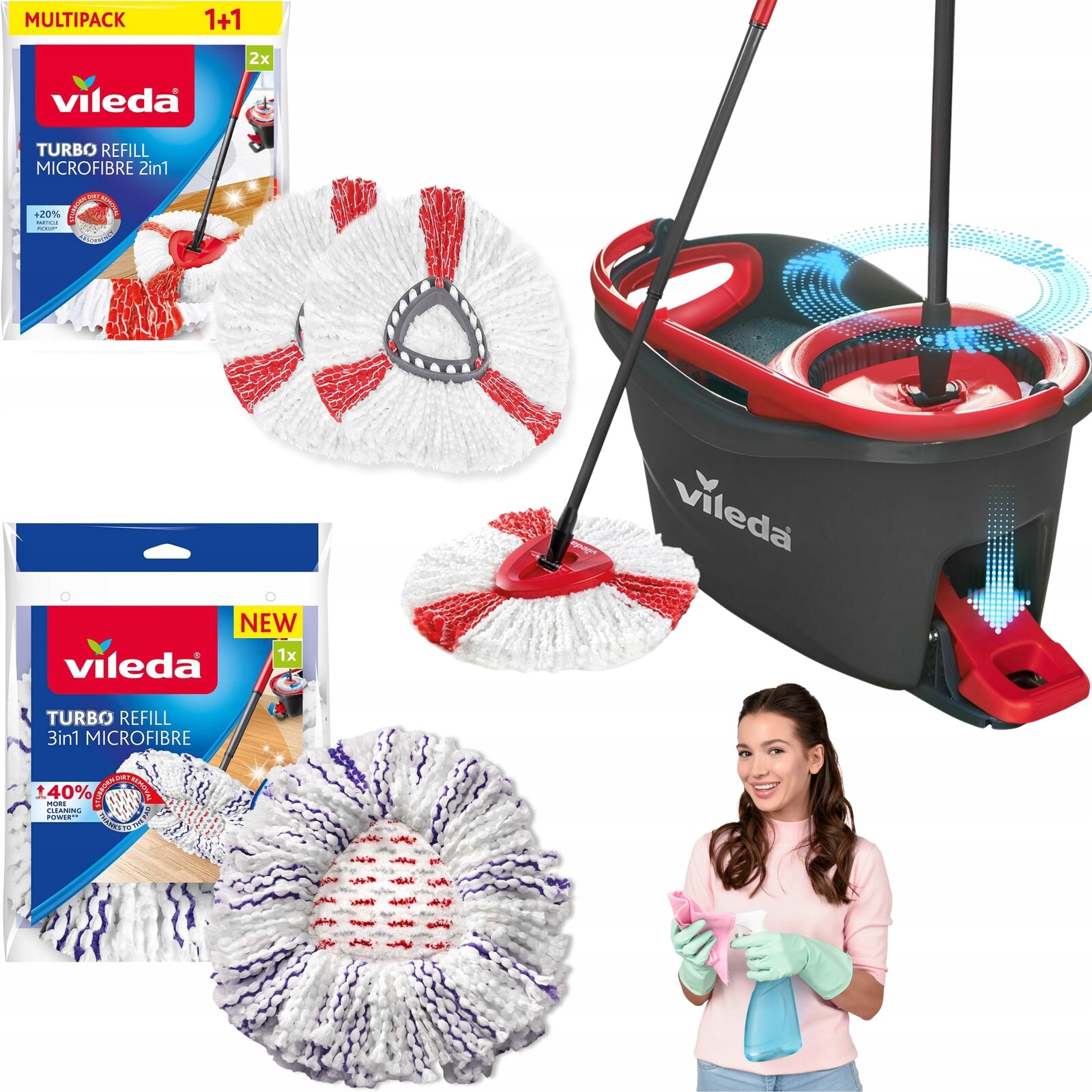 Mop Vileda Rotační kbelík Sada 3v1 Turbo 3x vložka do mopu Mikrovlákno