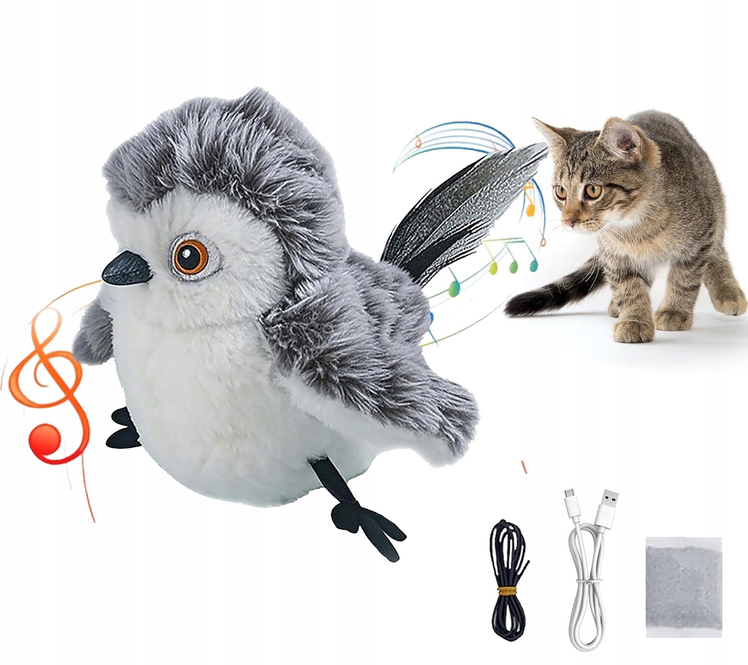 Interaktivní Hračka Pro Kočky Plyšový Ptáček Pohyblivý Ptáček Koťátko