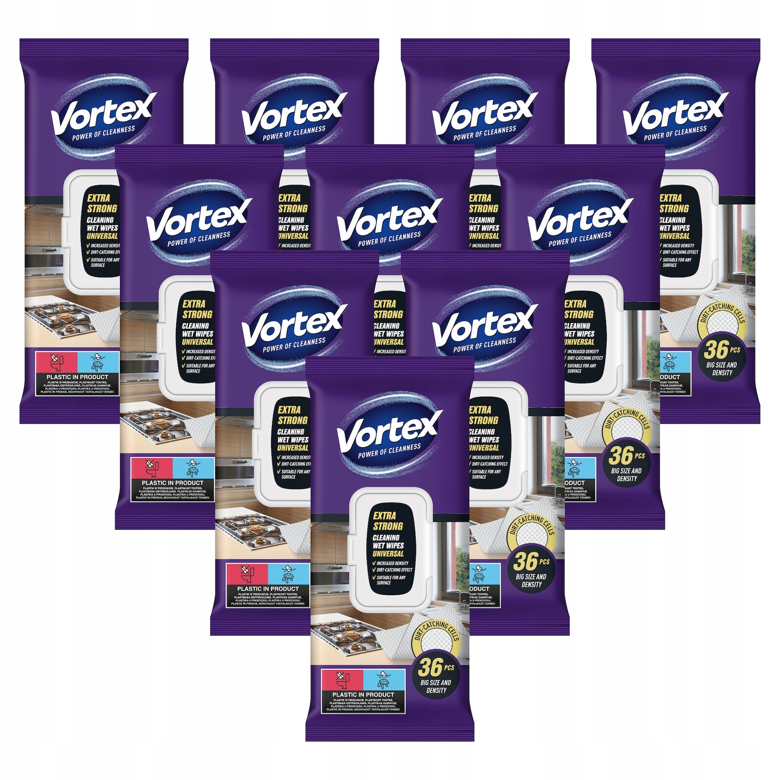Sada univerzálních vlhčené ubrousky „Extra Strong“ Vortex 10x36 ks
