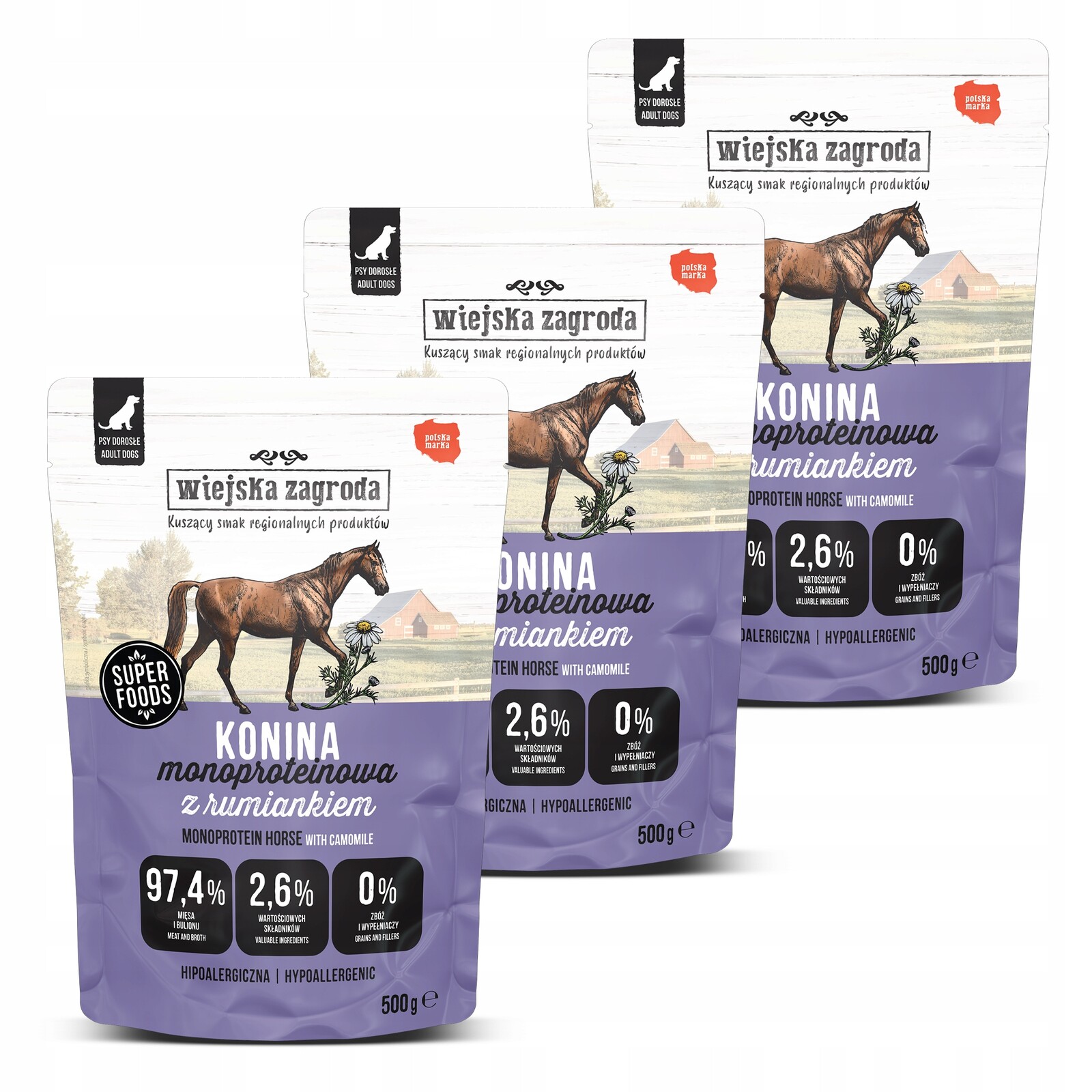 Wiejska Zagroda Kůň Monoproteinové krmivo pro psa sáček koně 3x500g