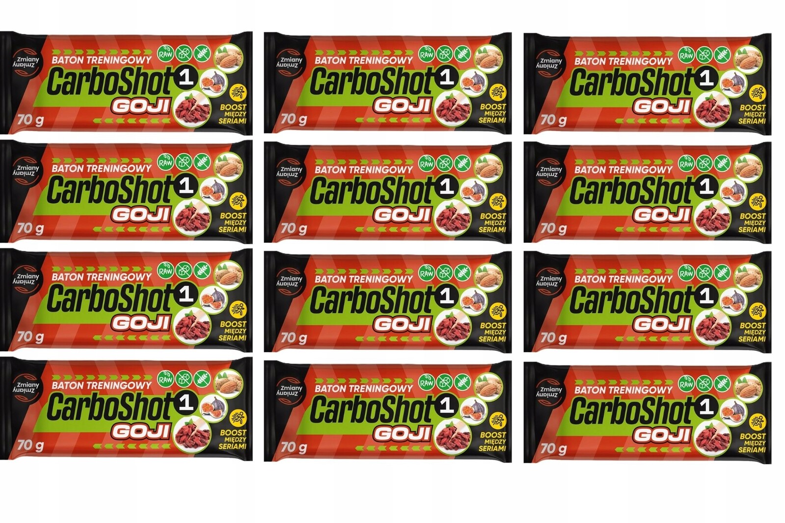 Sada 12 X Tyčinka Bez Přidaného Cukru Carbo Shot 1 Goji Veganské Superpotraviny