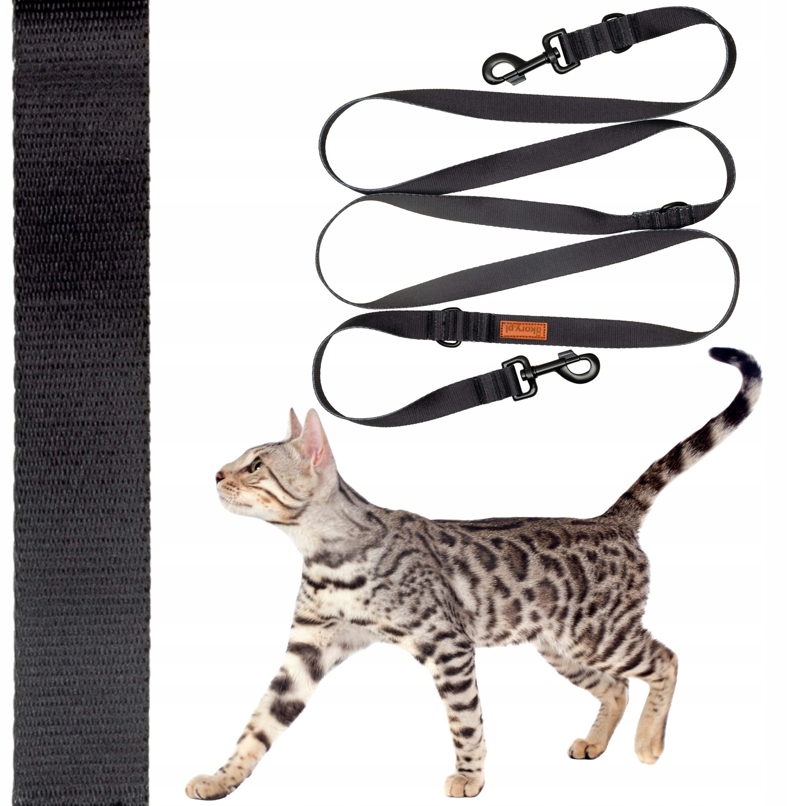 Přepínací vodítko s variabilní délkou 300 cm pro kočku do 3 kg Ukory 1,5 cm Černá