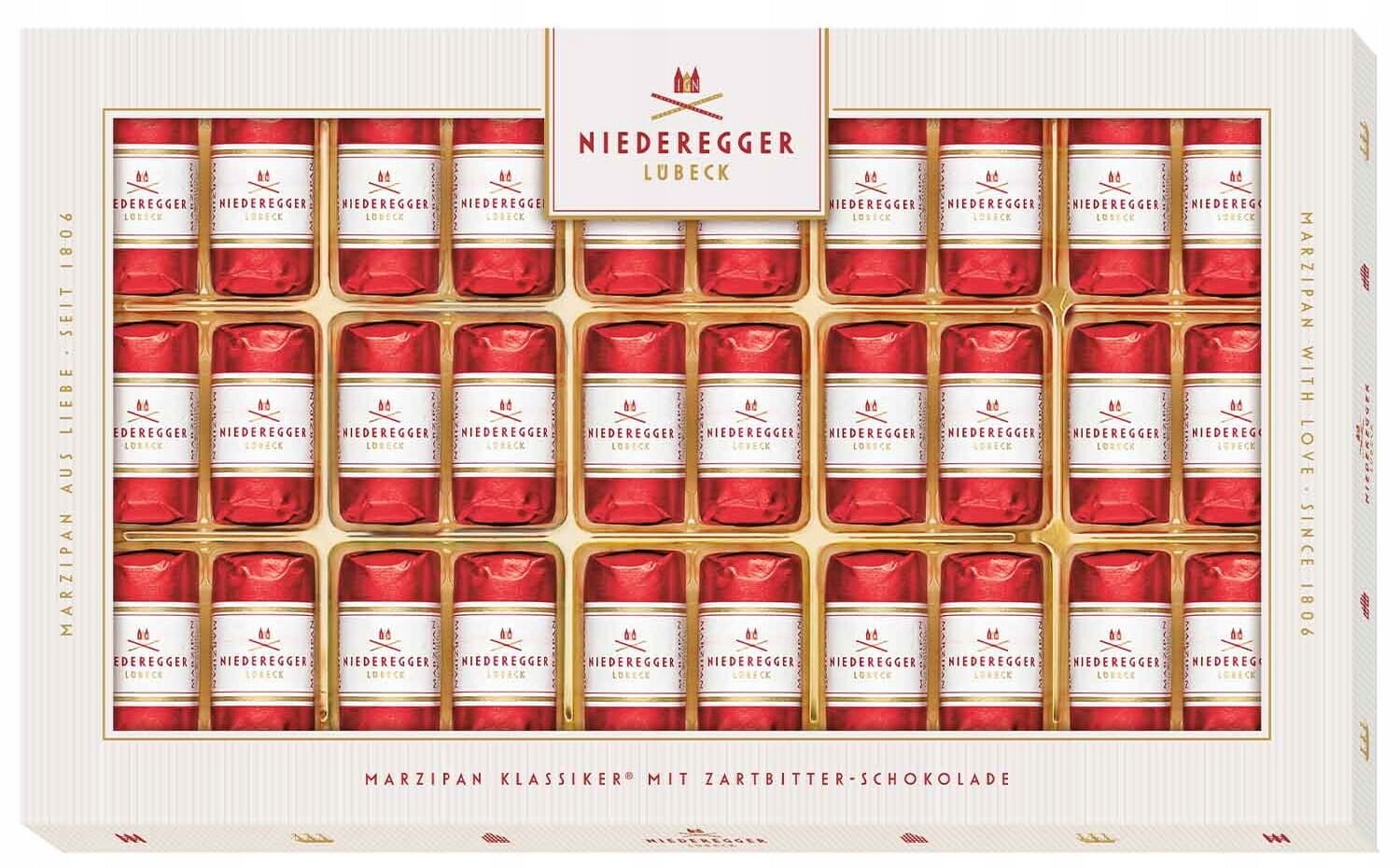 Niederegger Marzipan Klassiker pralinky v hořké čokoládě 375 g 30 ks