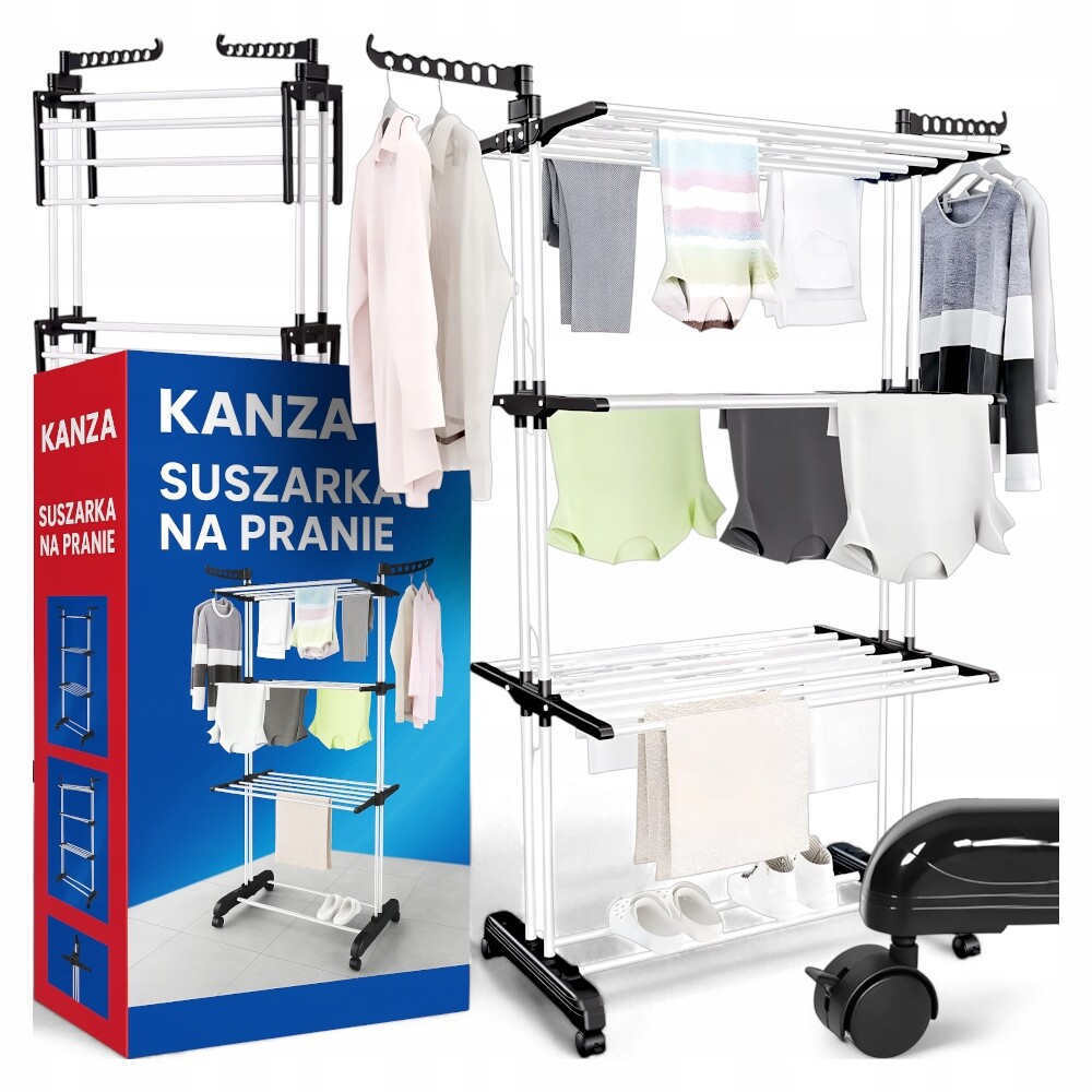 Sušák Na Prádlo Velká XXL 70 Kg Oblečení A Spodní Prádlo Skládací Černá