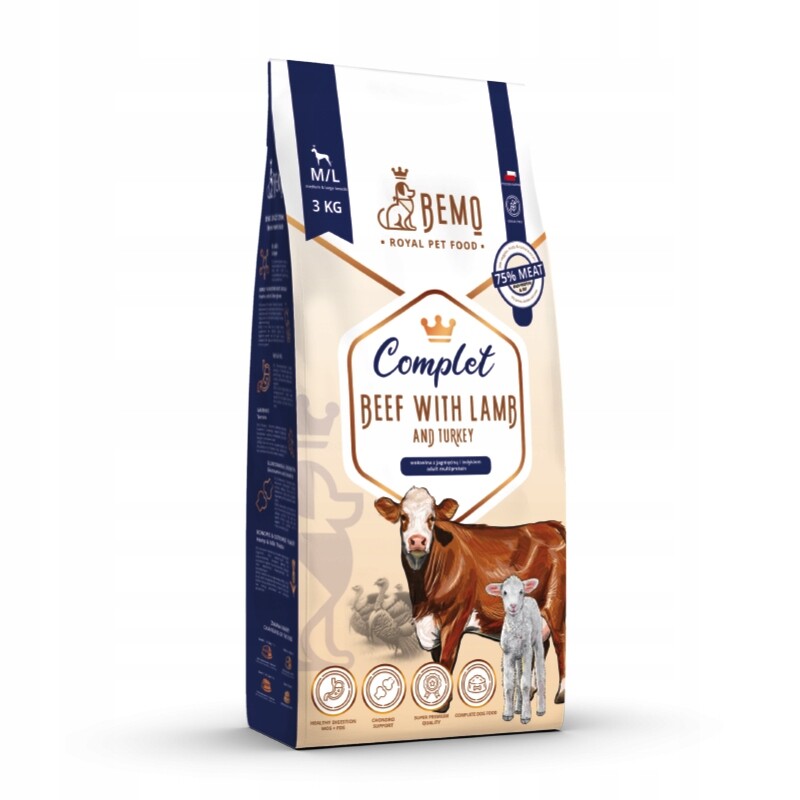 Suché krmivo pro psa Bemo Complet 3kg hovězí krůta jehněčí maso velkých plemen