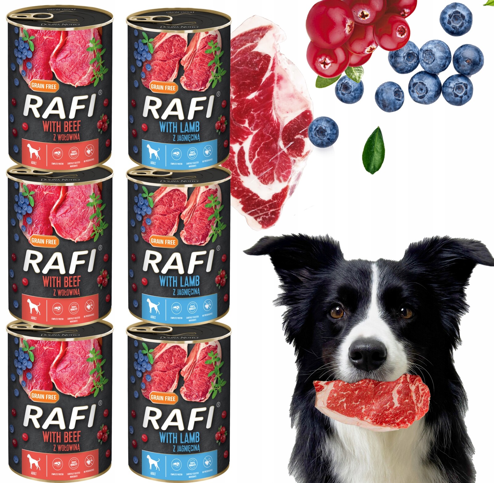 Sada 6 x 400 g Krmivo krmivo pro psy Rafi mix chutí (Jehněčí, Hovězí) R