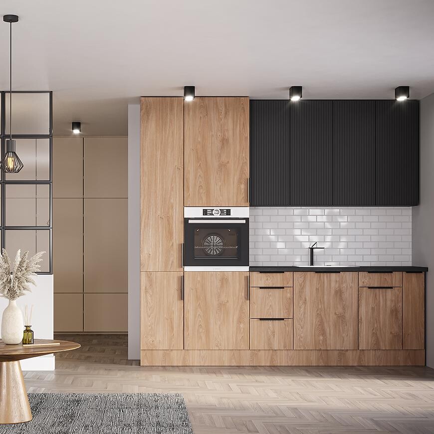 Kuchyňská linka Luxeo 260 Dub Puccini/černá drážka Set 2