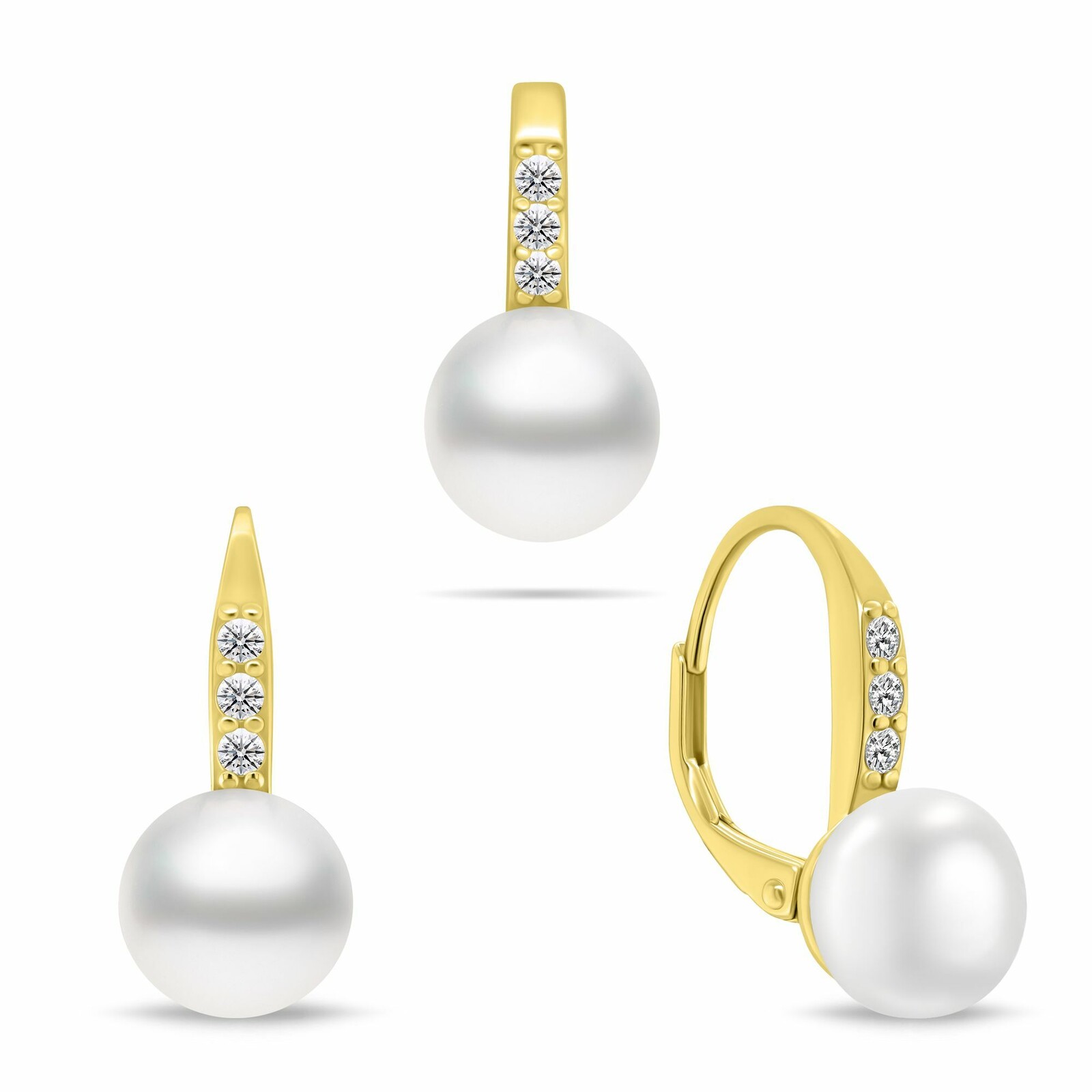 Brilio Silver Půvabný pozlacený set šperků s perlami SET291Y (náušnice, přívěsek)