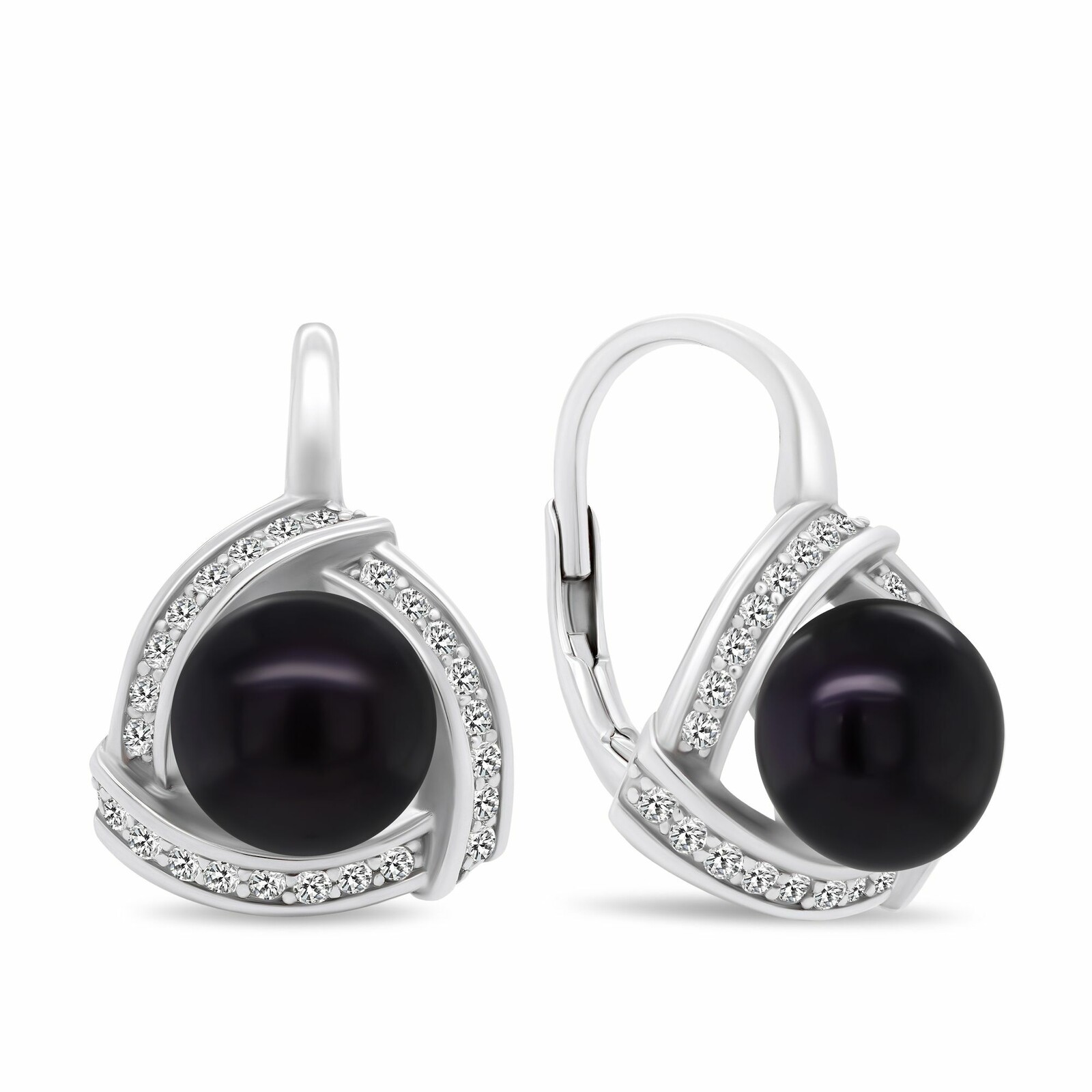 Brilio Silver Luxusní stříbrné náušnice s černou perlou EA393WBC