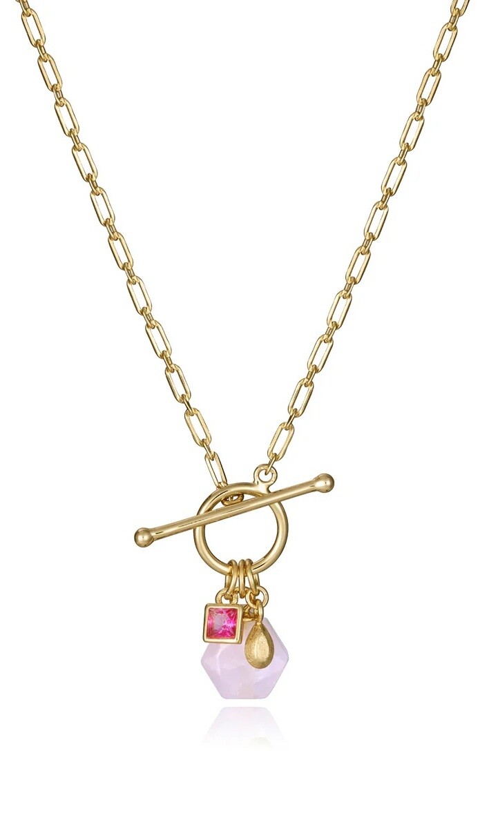 Viceroy Pozlacený dámský náhrdelník s topazem a růženínem 13227C100-49