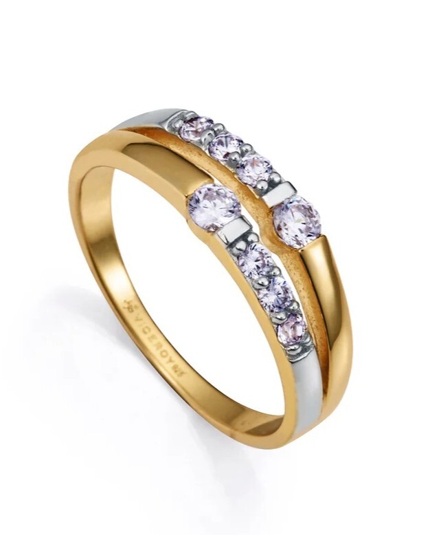 Viceroy Pozlacený dvojitý prsten s kubickými zirkony 9136A 52 mm