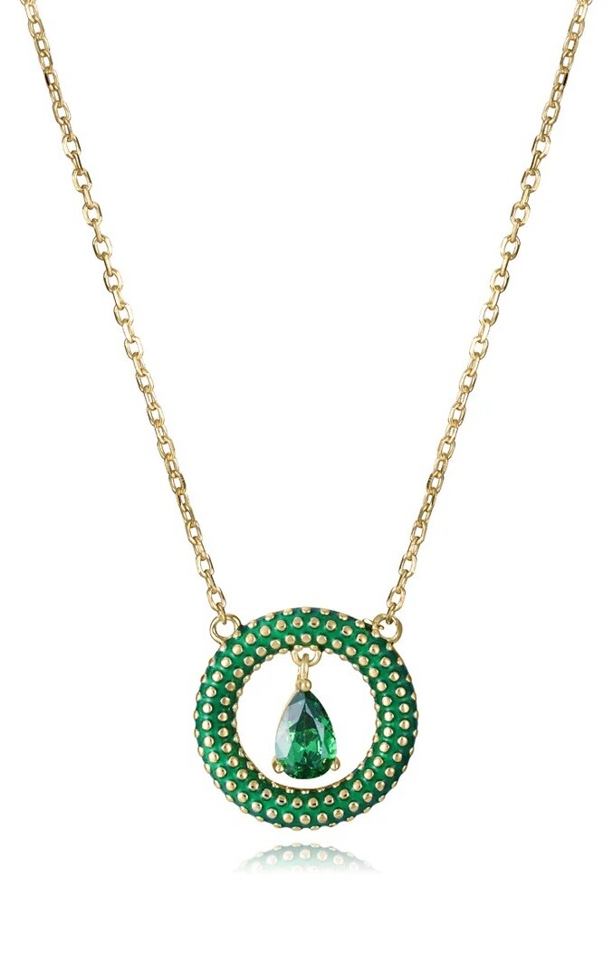 Viceroy Luxusní pozlacený náhrdelník se zeleným zirkonem 15122C100-32