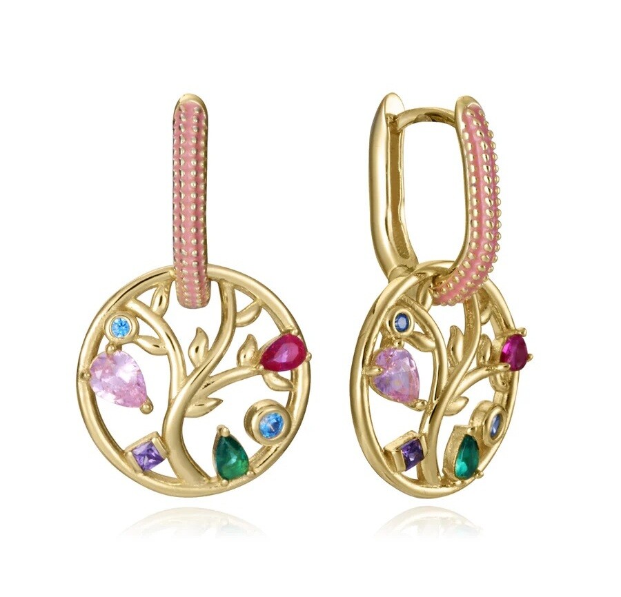 Viceroy Pozlacené náušnice 2v1 Strom života s barevnými zirkony 15125E100-39
