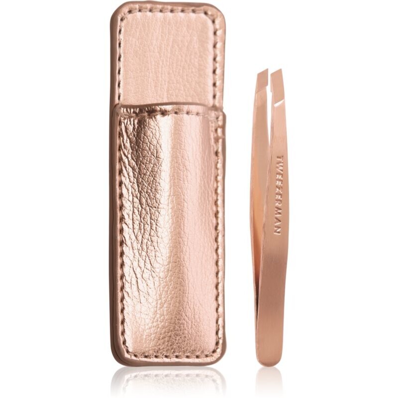 Tweezerman Mini Slant Studio Collection pinzeta se zešikmeným koncem mini s cestovním pouzdrem Rose Gold 2 ks
