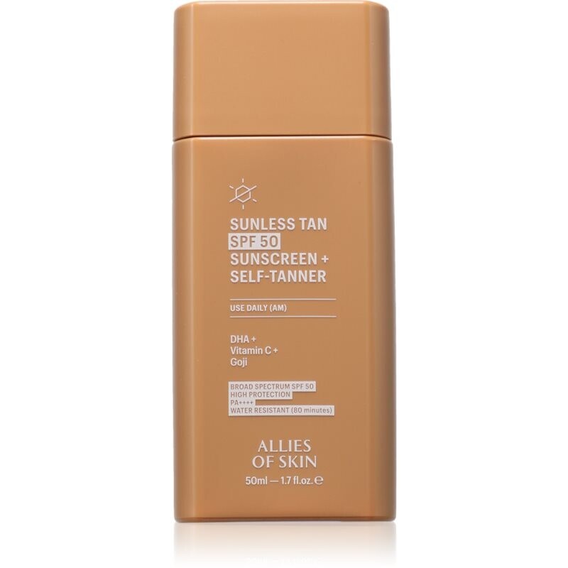 Allies of Skin Sunless Tan SPF 50 Sunscreen + Self-Tanner opalovací krém se samoopalovacím účinkem SPF 50 50 ml