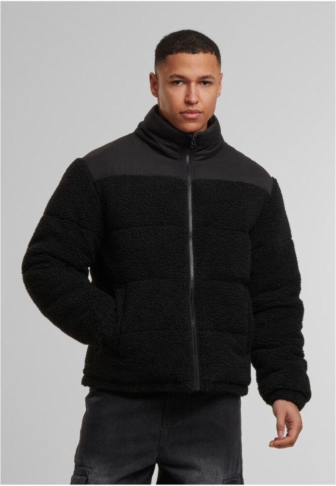Fabric Mix Teddy Puffer Jacket - black 3XL