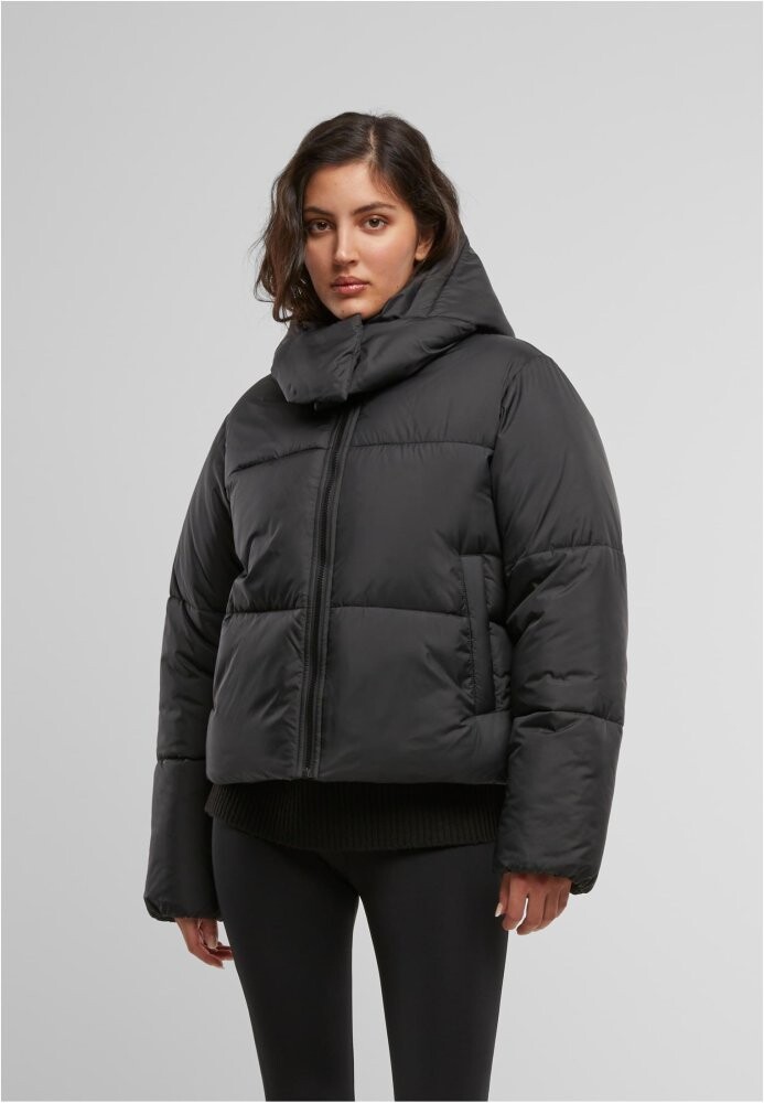 Ladies Hooded Collar Puffer Jacket - black L
