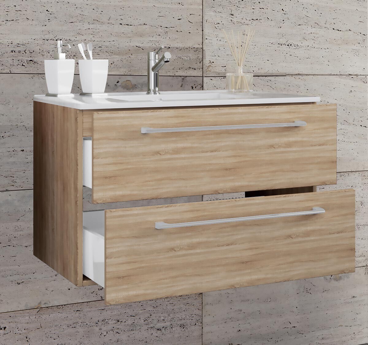 2dílná umyvadlová skříňka Badinos 2 zásuvky 80 cm, dub sonoma