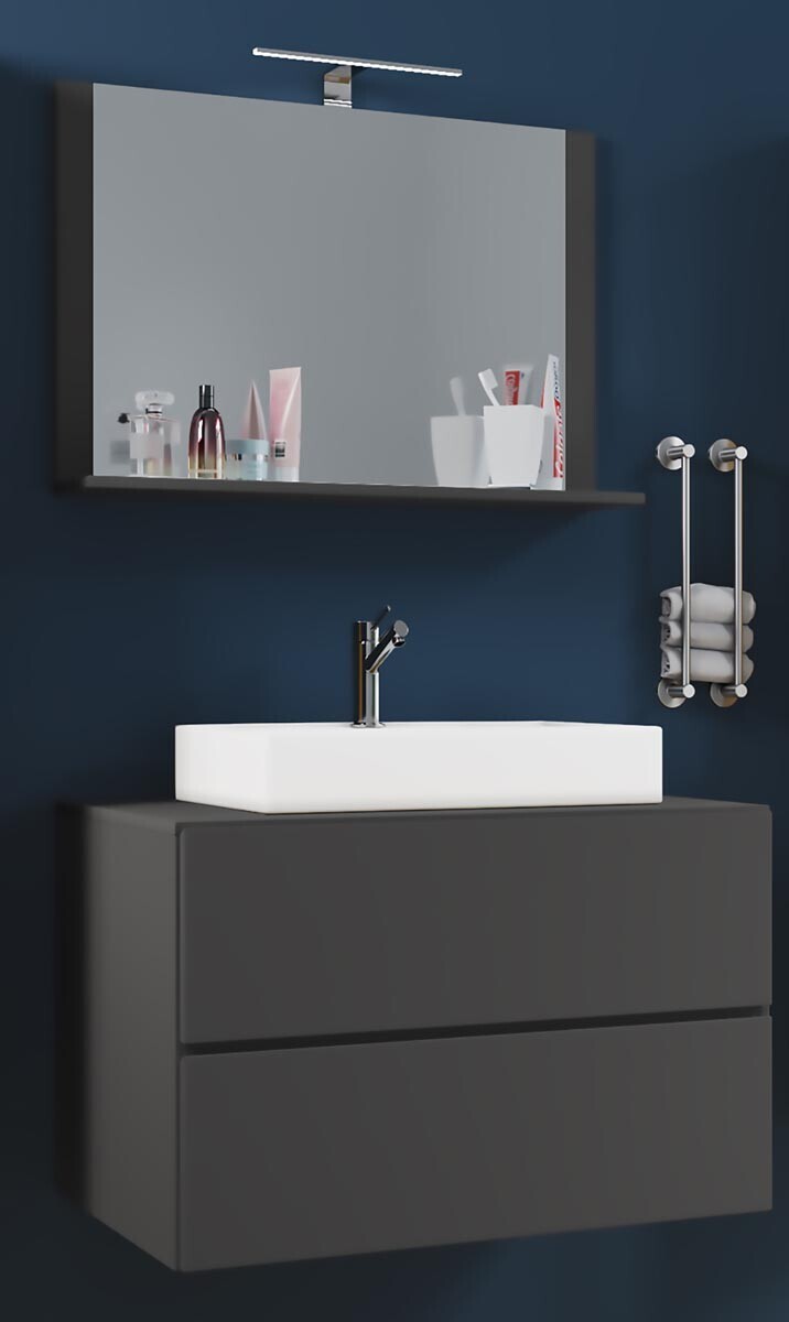 3dílná umyvadlová skříňka Lendas M 60 cm se zrcadlem, antracitová