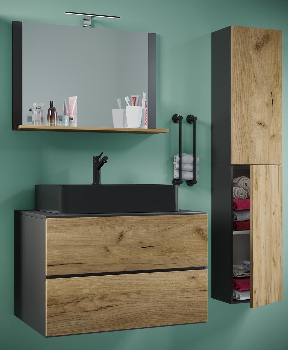 4dílná umyvadlová skříňka Lendas BL L se zrcadlem 80 cm + vysoká skříňka, antracit