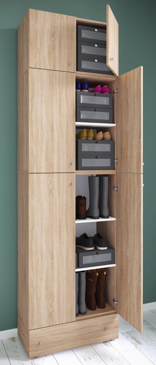 Botník Lona XXL s otočnými dvířky s nástavcem a zásuvkou, dub sonoma