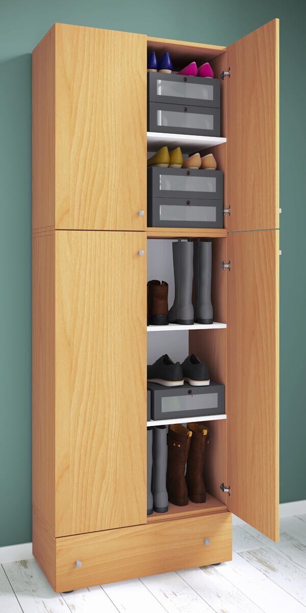 Botník Lona XXL s otočnými dvířky se zásuvkou, buk