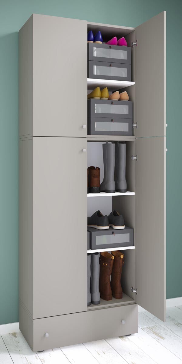 Botník Lona XXL s otočnými dvířky se zásuvkou, šedý