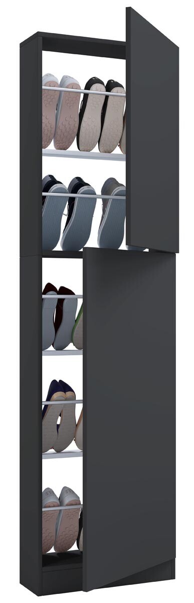 Botník Fulisa XL s dřevěnými dvířky, antracit