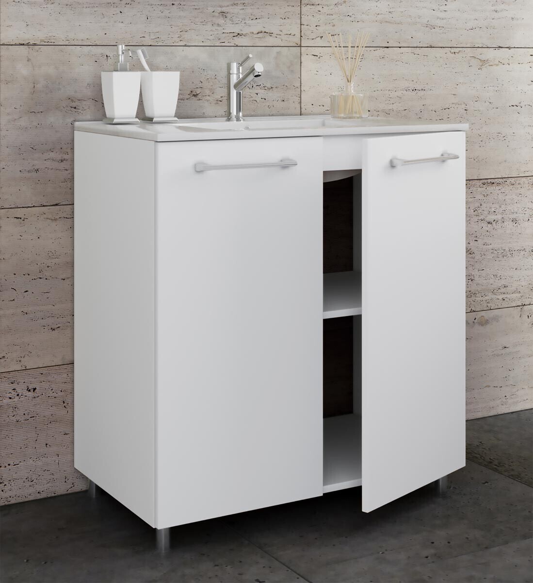 2dílná stojací umyvadlová skříňka Badinos 2 dveře 80 cm, bílá