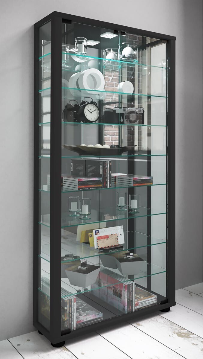Stojací vitrína Lumo Maxi se zrcadlem, černá