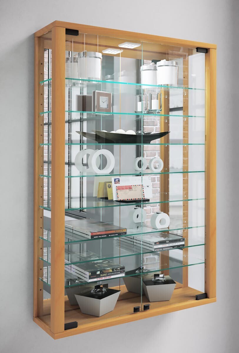 Nástěnná vitrína Vitrosa Mini se zrcadlem včetně LED osvětlení, buk