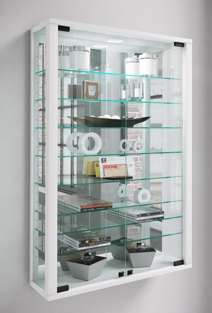 Nástěnná vitrína Vitrosa Mini se zrcadlem včetně LED osvětlení, bílá