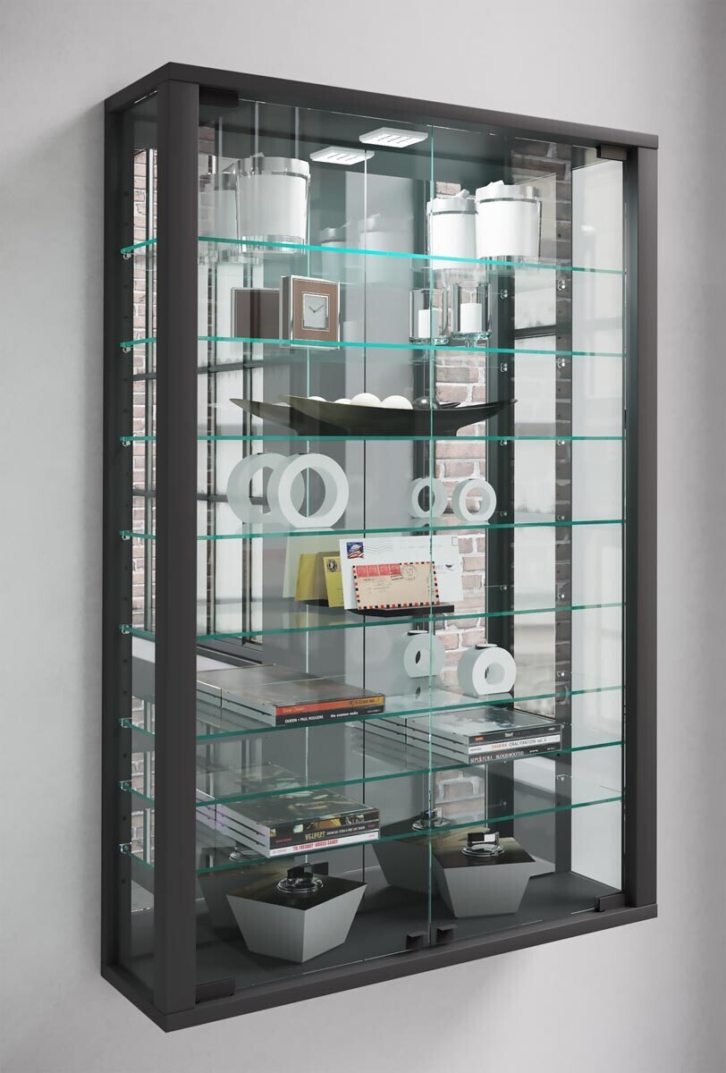 Nástěnná vitrína Vitrosa Mini se zrcadlem včetně LED osvětlení, černá