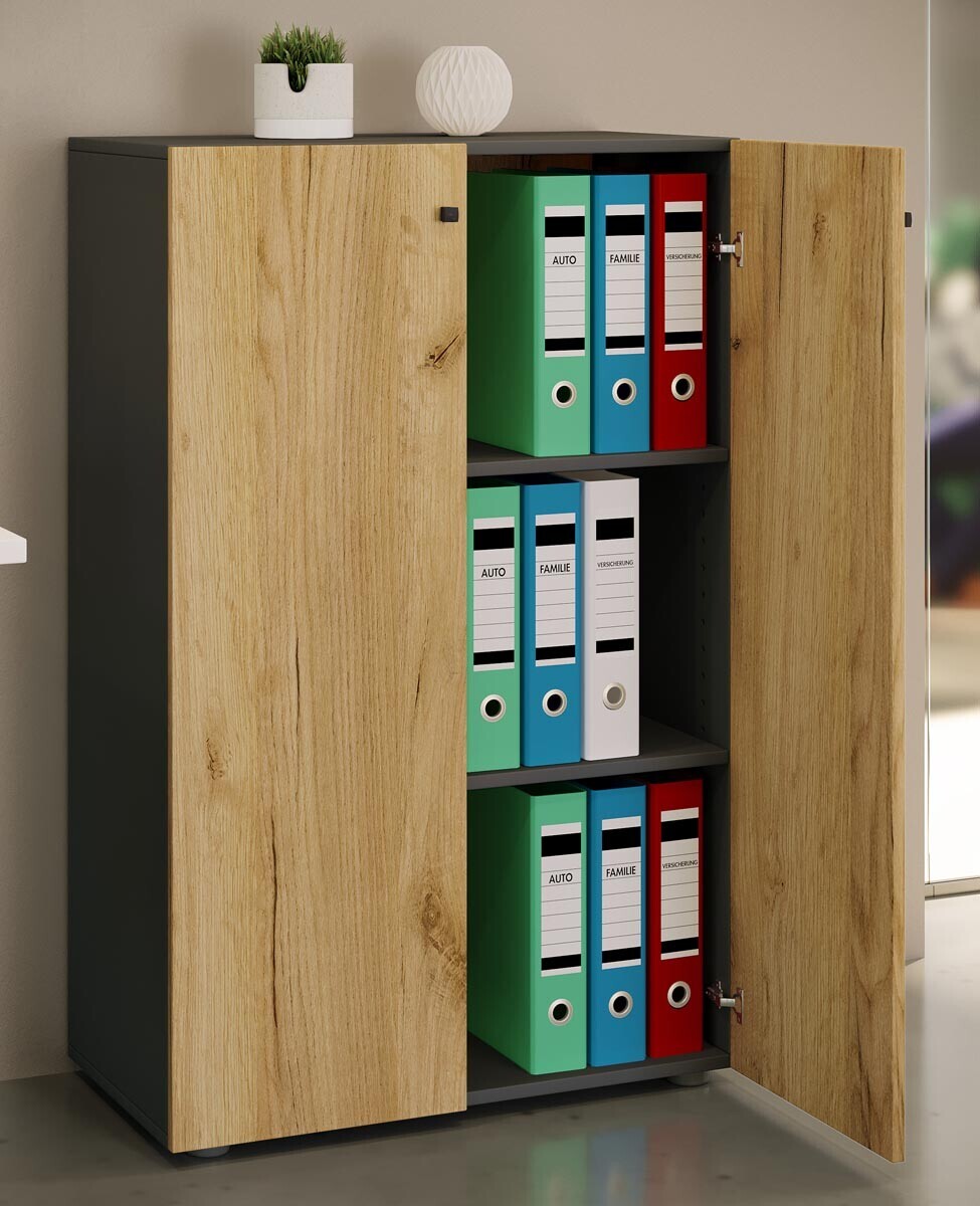 Kancelářská skříň Lona XL s otočnými dvířky, antracitová