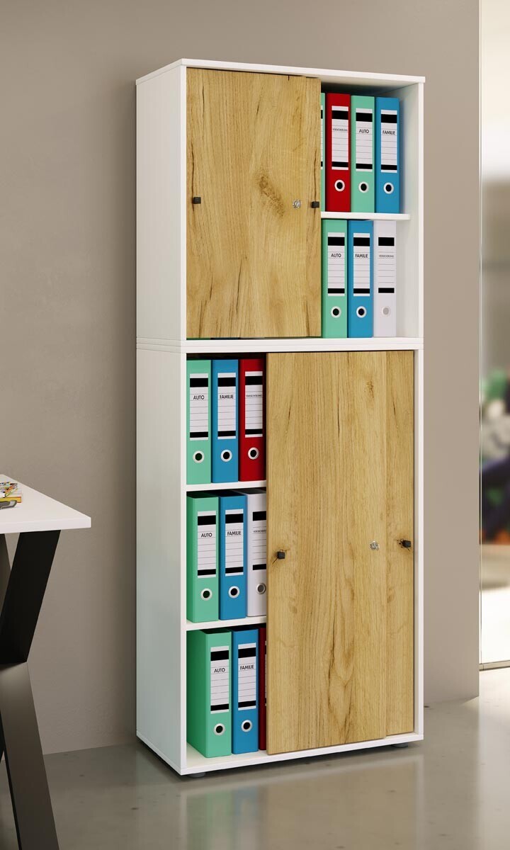 Kancelářská skříň Lona XXL s posuvnými dveřmi, bílá