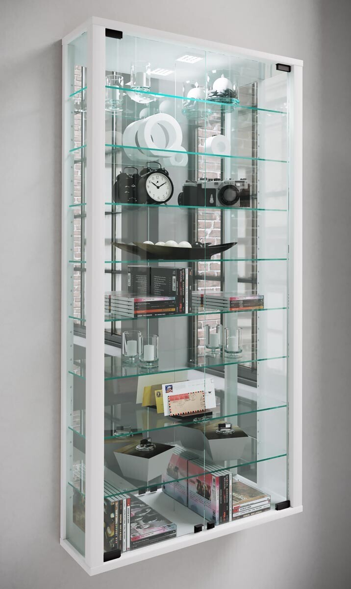 Nástěnná vitrína Vitrosa Maxi se zrcadlem, bílá