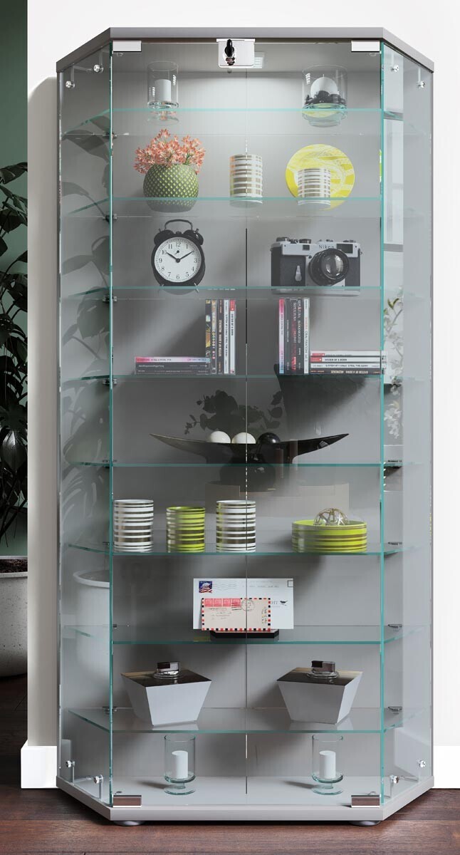 Volně stojící vitrína Cenila XL, stříbrná