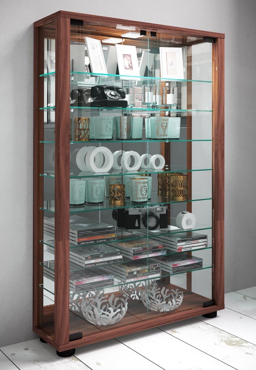 Stojací vitrína Lumo Mini se zrcadlem, ořech Core