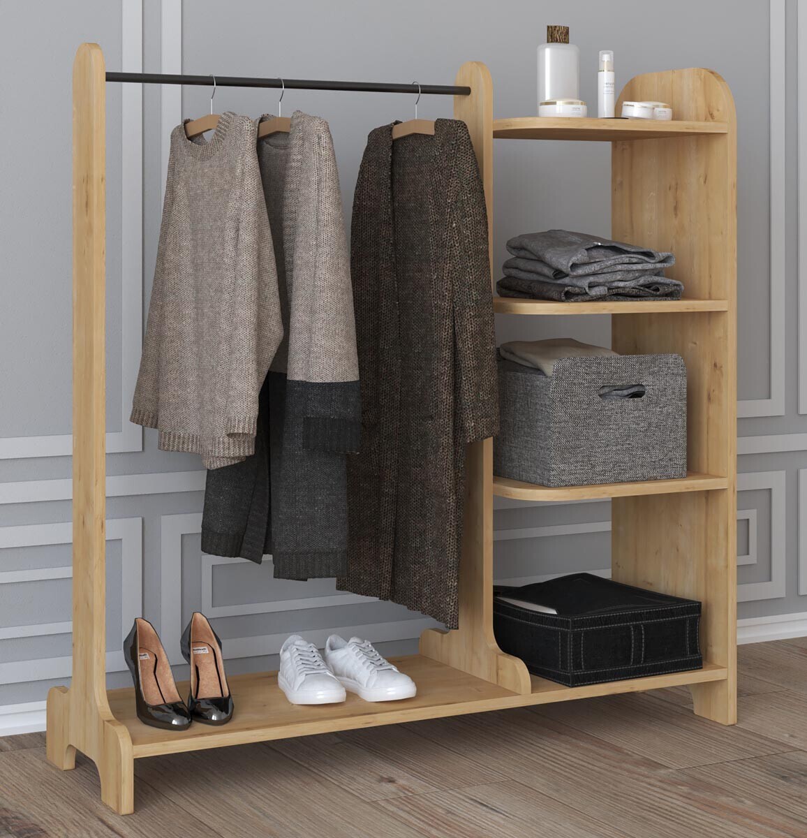 Otevřená šatní skříň Lempu, dub medový