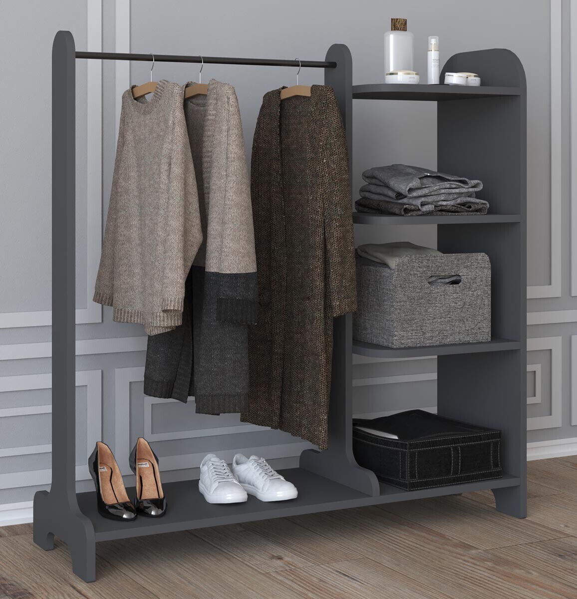 Otevřená šatní skříň Lempu, antracitová