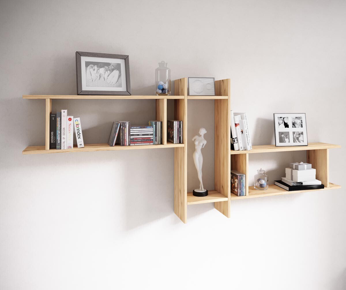 3dílná nástěnná police Sirola Maxi, dub medový