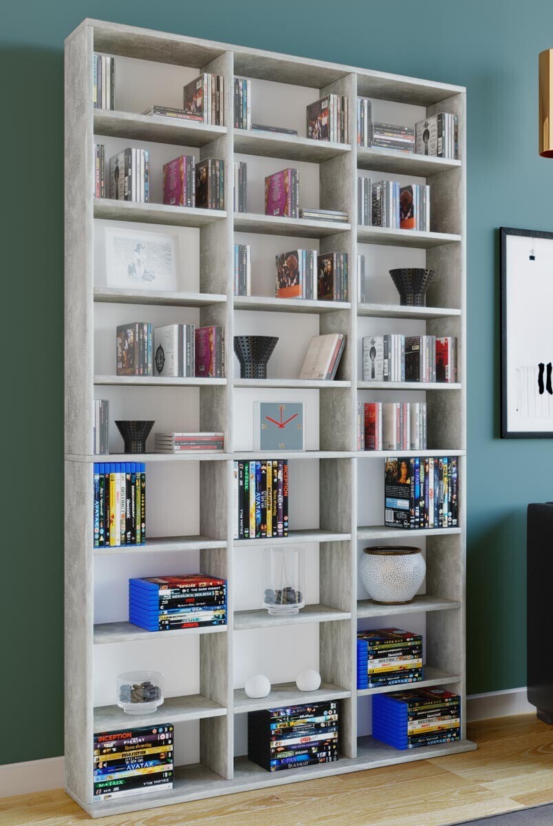 Dřevěný stojan na CD a DVD Megosa XL, betonový vzhled