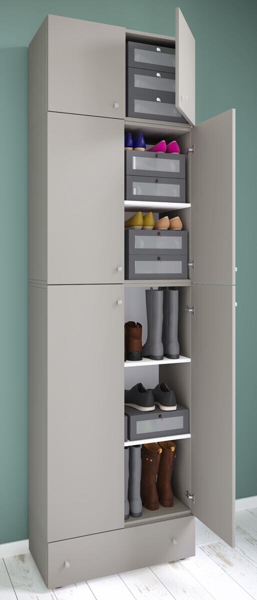 Botník Lona XXL s otočnými dvířky s nástavcem a zásuvkou, šedý