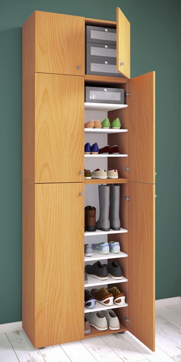 Botník Lona XXL s 9 přihrádkami, otočné dveře s nástavcem, buk