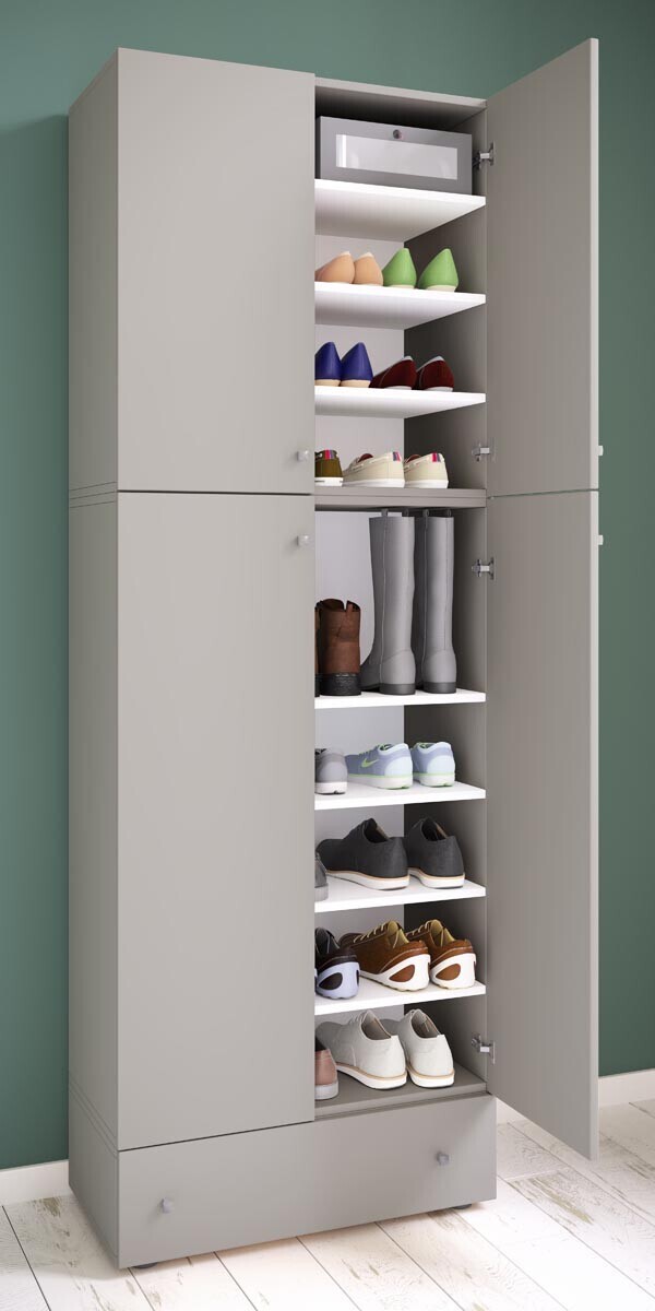 Botník Lona XXL s 9 přihrádkami, otočné dveře se zásuvkou, šedá