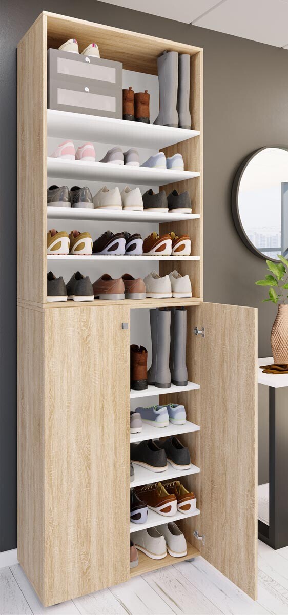 Botník Lona 2XL s 10 přihrádkami, otočné dveře + police, dub sonoma