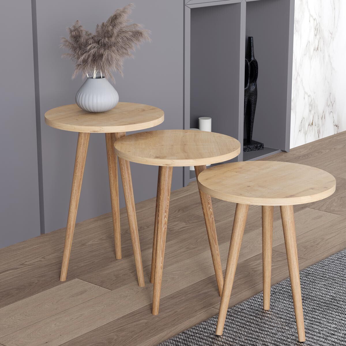 3dílný odkládací stolek Barilo, dub medový